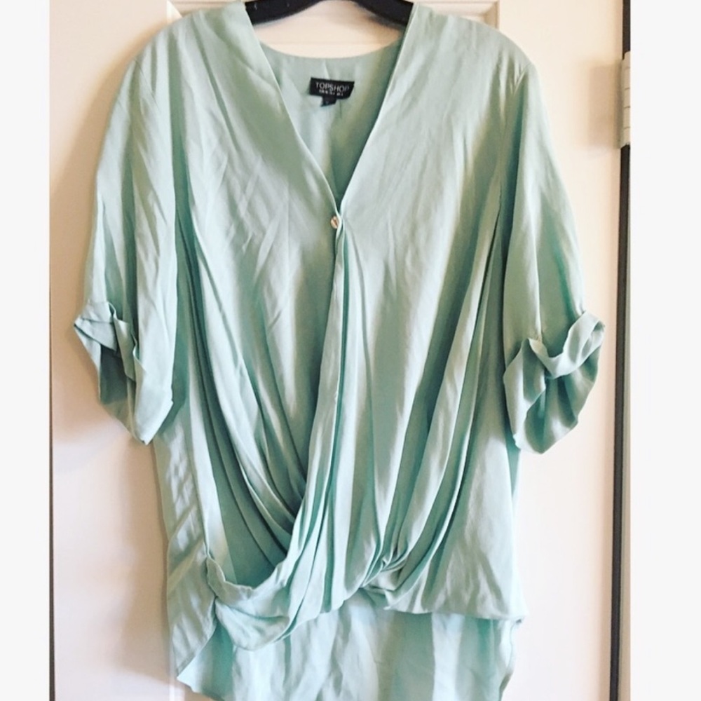 TOPSHOP Light Blue Drape Blouse Size 4